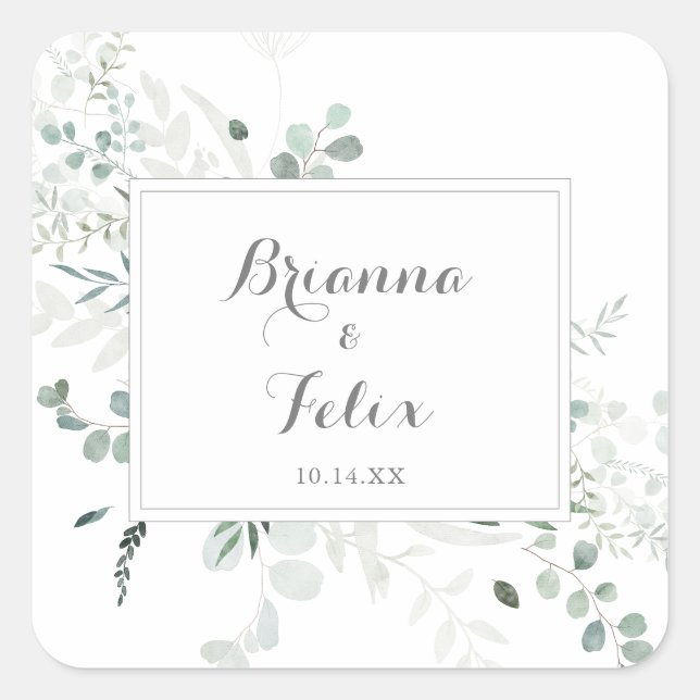 Minimalist Green Eucalyptus Wedding Envelope Seals (Front)