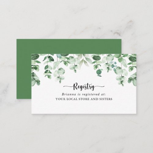 Minimalist Green Eucalyptus Wedding Gift Registry  Enclosure Card