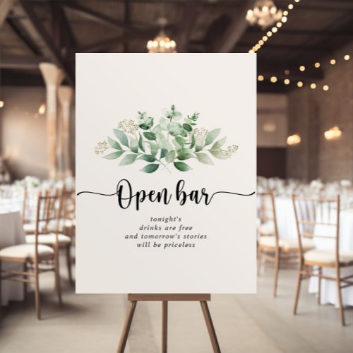 Minimalist Green Eucalyptus Wedding Open Bar  Poster