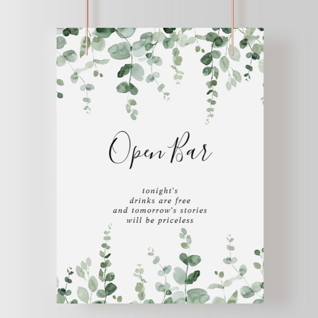 Minimalist Green Eucalyptus Wedding Open Bar Sign (Creator Uploaded)