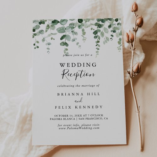 Minimalist Green Eucalyptus Wedding Reception  Invitation