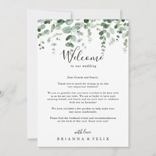 Minimalist Green Eucalyptus Wedding Welcome Letter