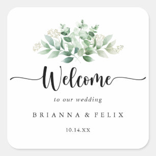 Minimalist Green Eucalyptus Wedding Welcome Square Sticker