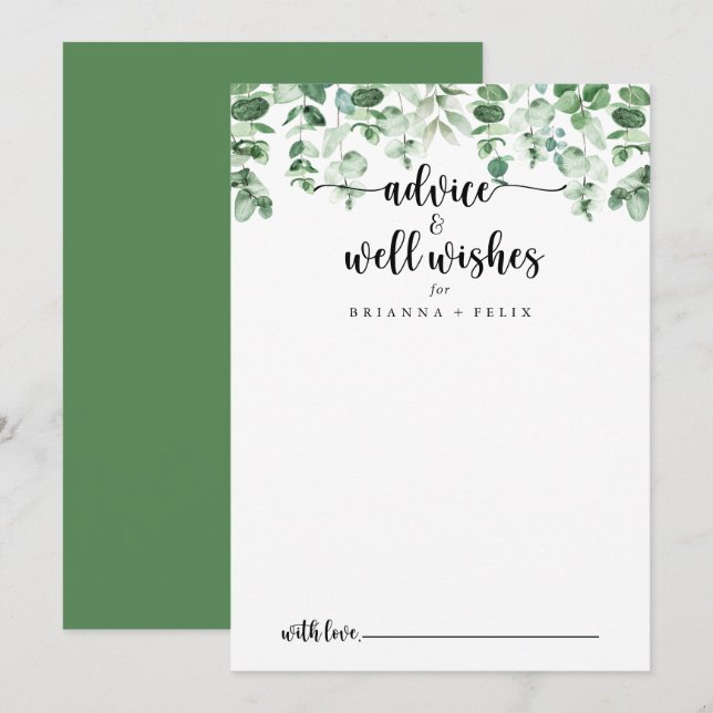 Minimalist Green Eucalyptus Wedding Well Wishes   Advice Card (Front/Back)