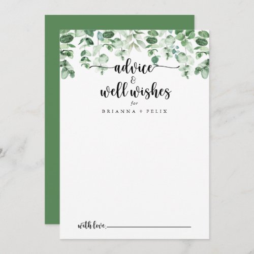 Minimalist Green Eucalyptus Wedding Well Wishes   Advice Card