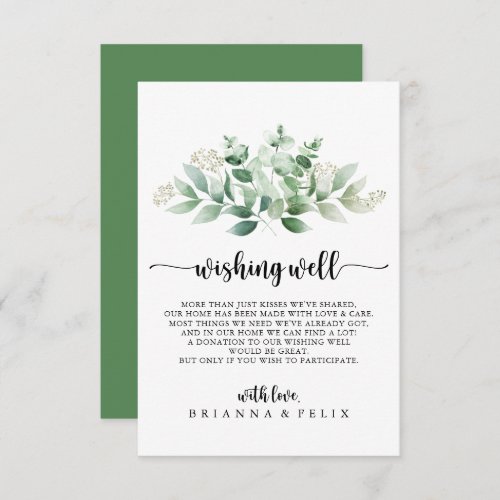 Minimalist Green Eucalyptus Wedding Wishing Well   Enclosure Card