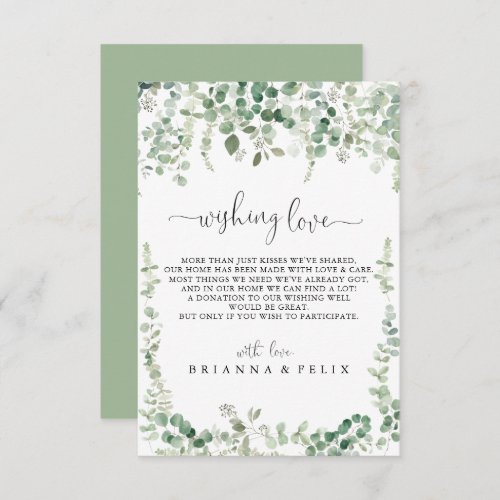 Minimalist Green Eucalyptus Wedding Wishing Well  Enclosure Card