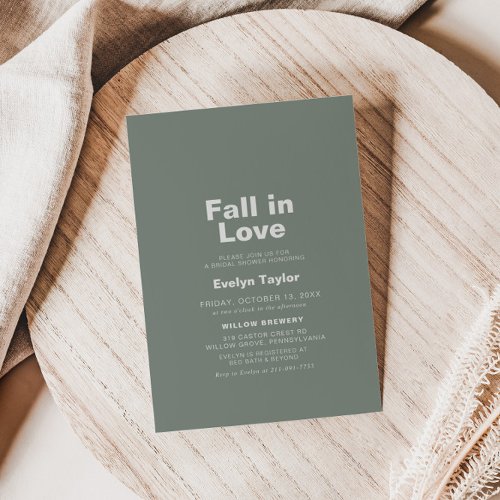 Minimalist Green Fall in Love Bridal shower  Invitation