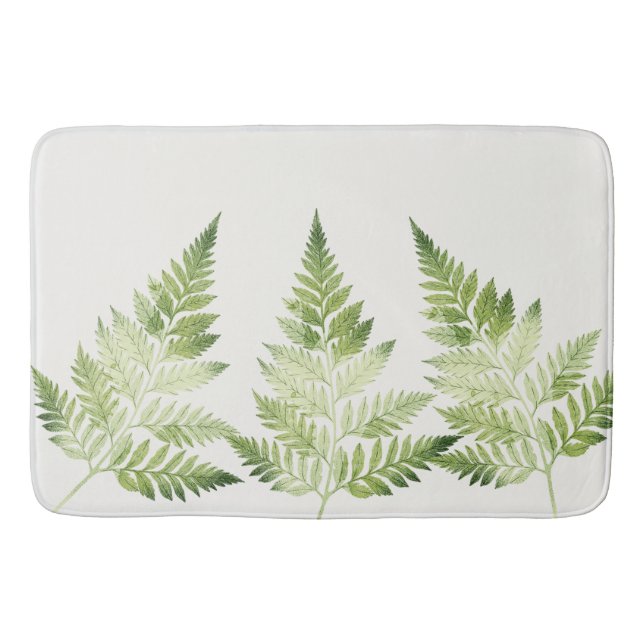 Minimalist Green Fern Botanical Illustration Bath Mat (Front)