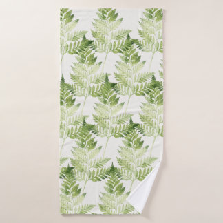 Minimalist Green Fern Botanical Illustration Bath Towel