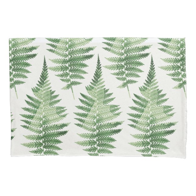 Minimalist Green Fern Botanical Illustration Pillow Case (Front-Left)