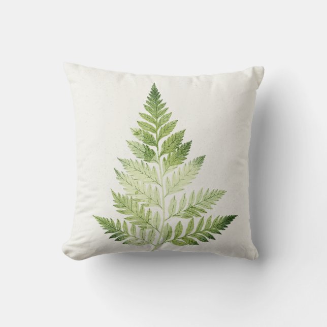 Minimalist Green Fern Botanical Illustration Throw Pillow (Front)