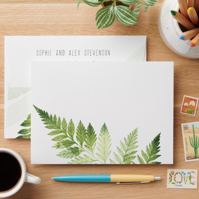 Minimalist Green Fern Wedding Envelope (Desk)