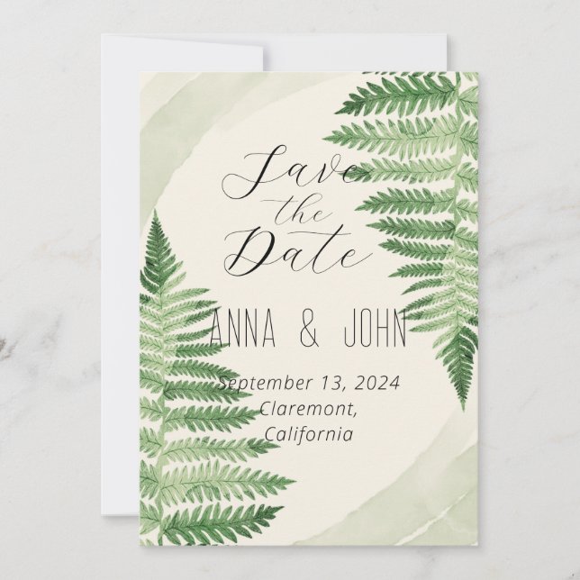 Minimalist Green Fern Wedding Invitation (Front)