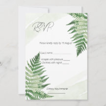 Minimalist Green Fern Wedding RSVP card