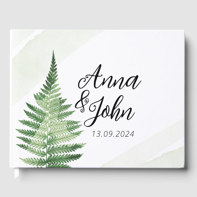 Minimalist Green Fern Wedding Sign Guest Book (Front)