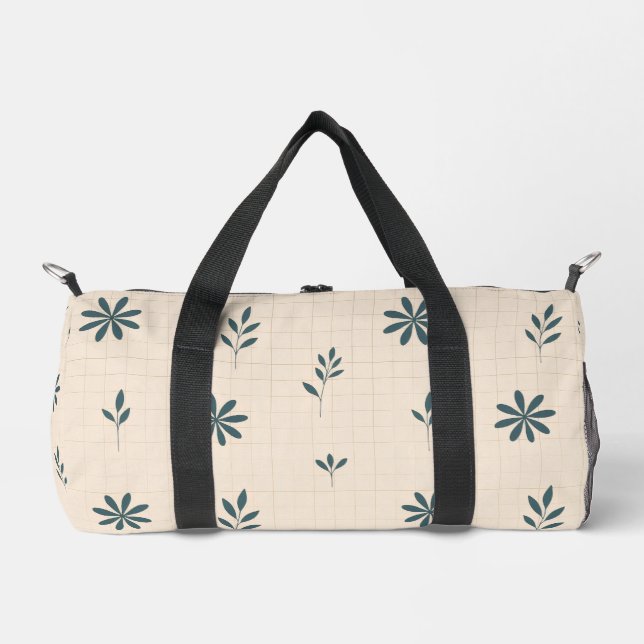 Minimalist Green Floral  Duffle Bag (Front)