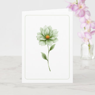 Minimalist Green Flower Blank Folded Greeting Card