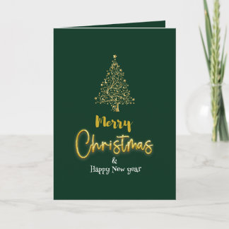 Minimalist Green & Gold Christmas Tree Folded Holiday Card