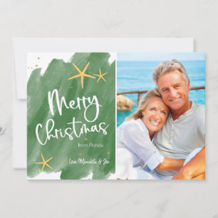 Minimalist Green & Gold Watercolor Christmas Card