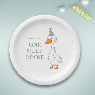 Minimalist Green Goose 1st Birthday Paper Plates