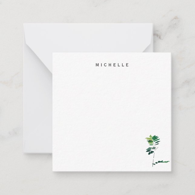 Minimalist Green Hand Crafted Fern Personalized Note Card (Front)
