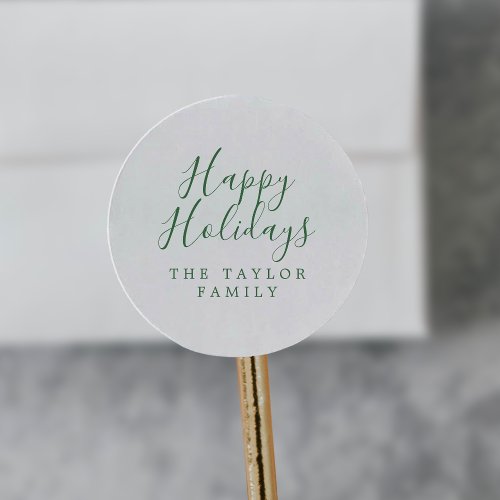 Minimalist Green Happy Holidays Holiday Gift Classic Round Sticker