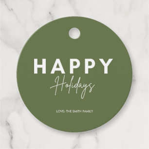 Minimalist Green Happy Holidays Personalize Favor Tags