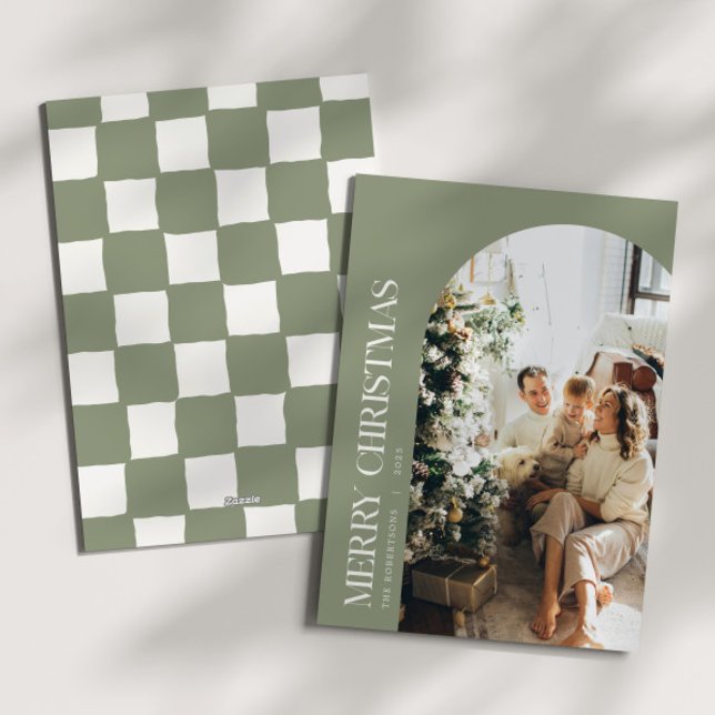 Minimalist Green & Ivory Christmas Family Photo Holiday Card (Creator Uploaded)