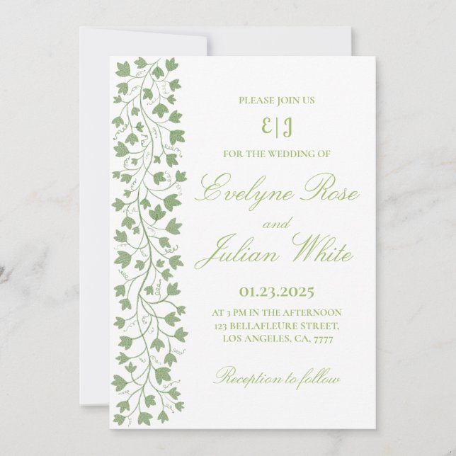 Minimalist Green Ivy Wedding Invitation (Front)