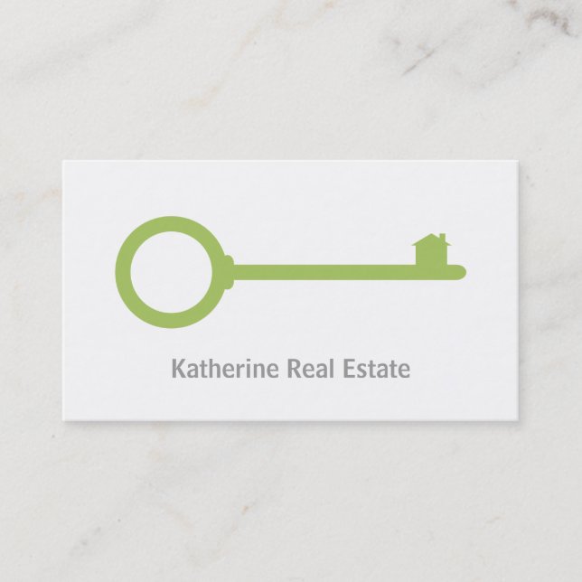 Minimalist Green Key Realtor Business Cards (Front)