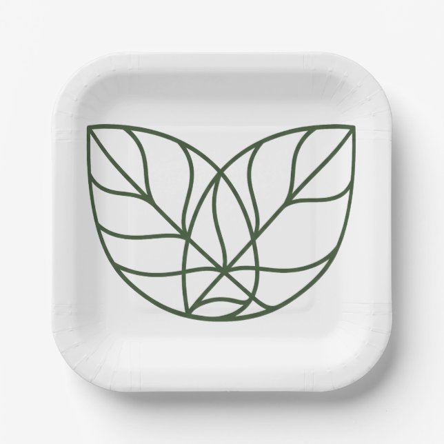 Minimalist Green Leaf Line Art  Paper Plates (Front)