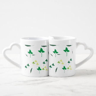 Minimalist Green Leaves Botanical Pattern Ceramic Coffee Mug Set