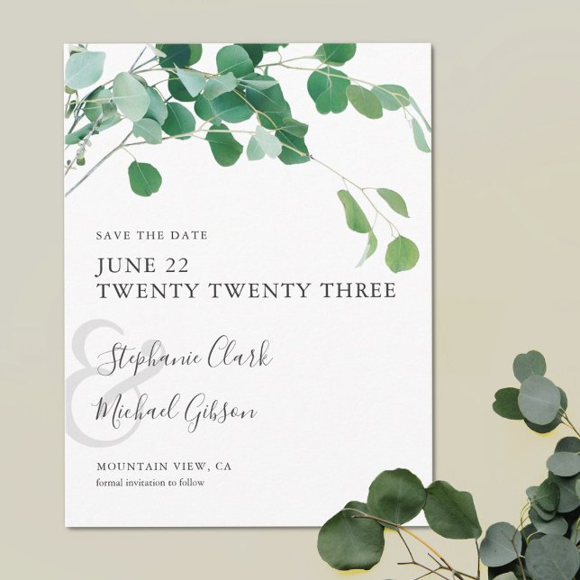 Minimalist Green Leaves Save the Date Postcard (Creator Uploaded)