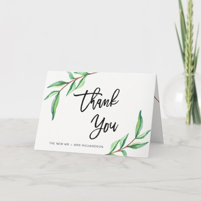 Minimalist Green Leaves | Thank You Card (Front)