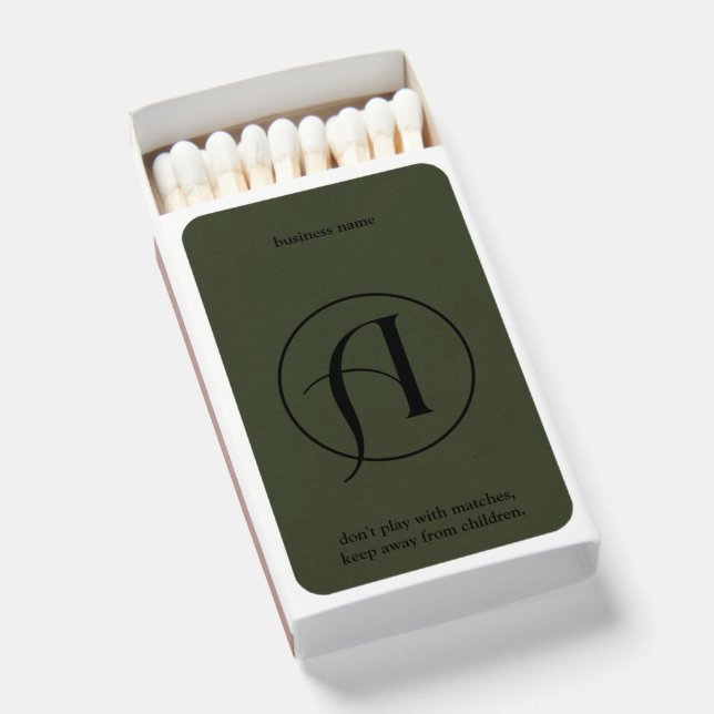Minimalist Green Logo Business Matches Matchbox (Front Open)