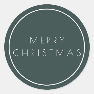 Minimalist Green Merry Christmas Typography Classic Round Sticker