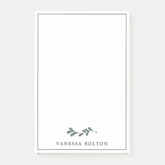 Minimalist Green Mistletoe Twig Add Your Name Post-it Notes (Front)
