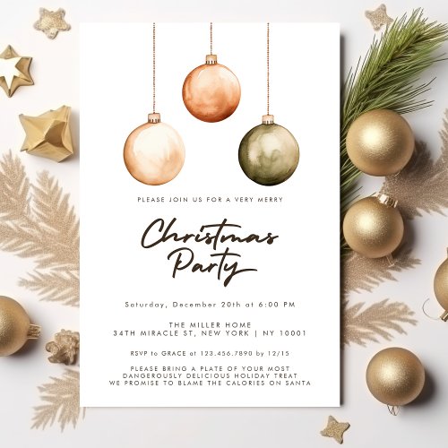 Minimalist Green Natural Ornaments Christmas Party Invitation