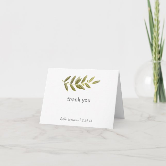 Minimalist Green Olive Branch Thank You Note Cards (Front)