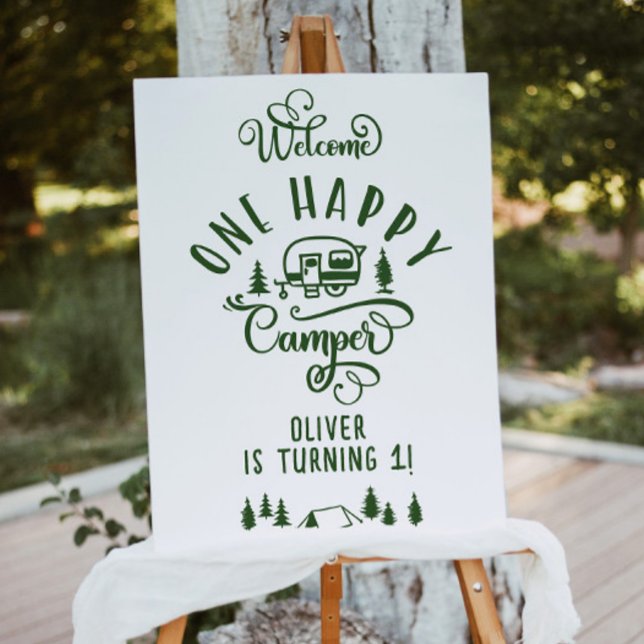 Minimalist Green One Happy Camper birthday Welcome Foam Board (Creator Uploaded)
