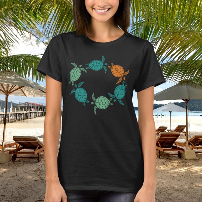 Minimalist green orange sea turtles swimming ocean T-Shirt (Creator Uploaded)