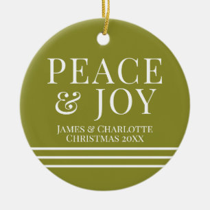Minimalist Green Peace And Joy Christmas Photo Ceramic Ornament