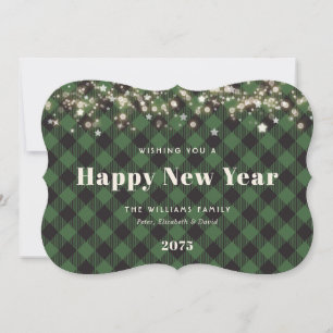 Minimalist Green Plaid New Year Card