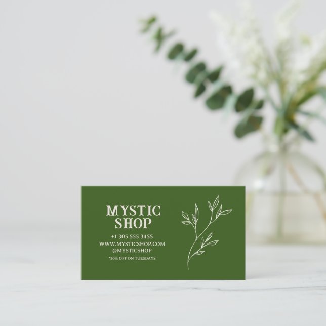 Minimalist Green Pretty  Business Card (Standing Front)