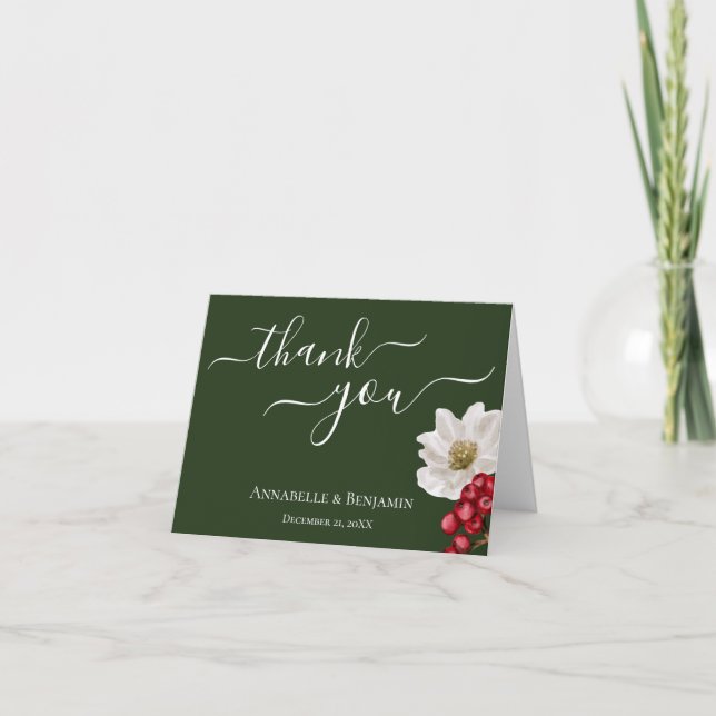 Minimalist Green, Red and White Thank You Card (Front)