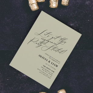 Minimalist Green Sage Calligraphy Engagement Party Invitation