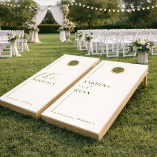 Minimalist Green Sage elegant Wedding Cornhole Set
