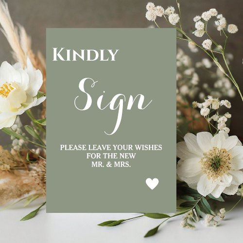 Minimalist green sage wedding guest book sign