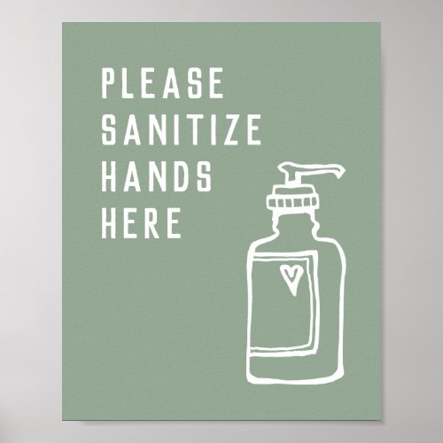 Minimalist Green Sanitize Hands Here Poster